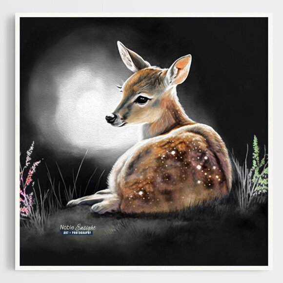 Choose Either 4x6 or 5x7 Baby Fawn Deer Watercolor Oil Painting Print - Picture 4 of 5
